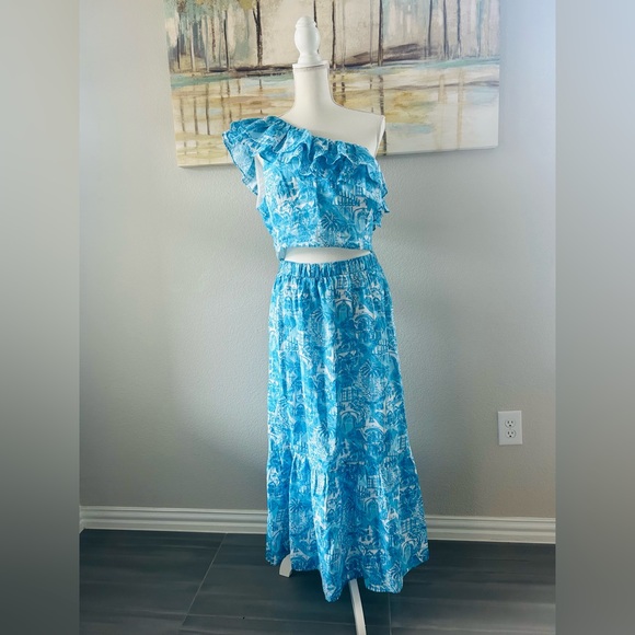 EUC Lilly Pulitzer Kasida Ruffle Amalfi Blue Skirt Set - Picture 11 of 15